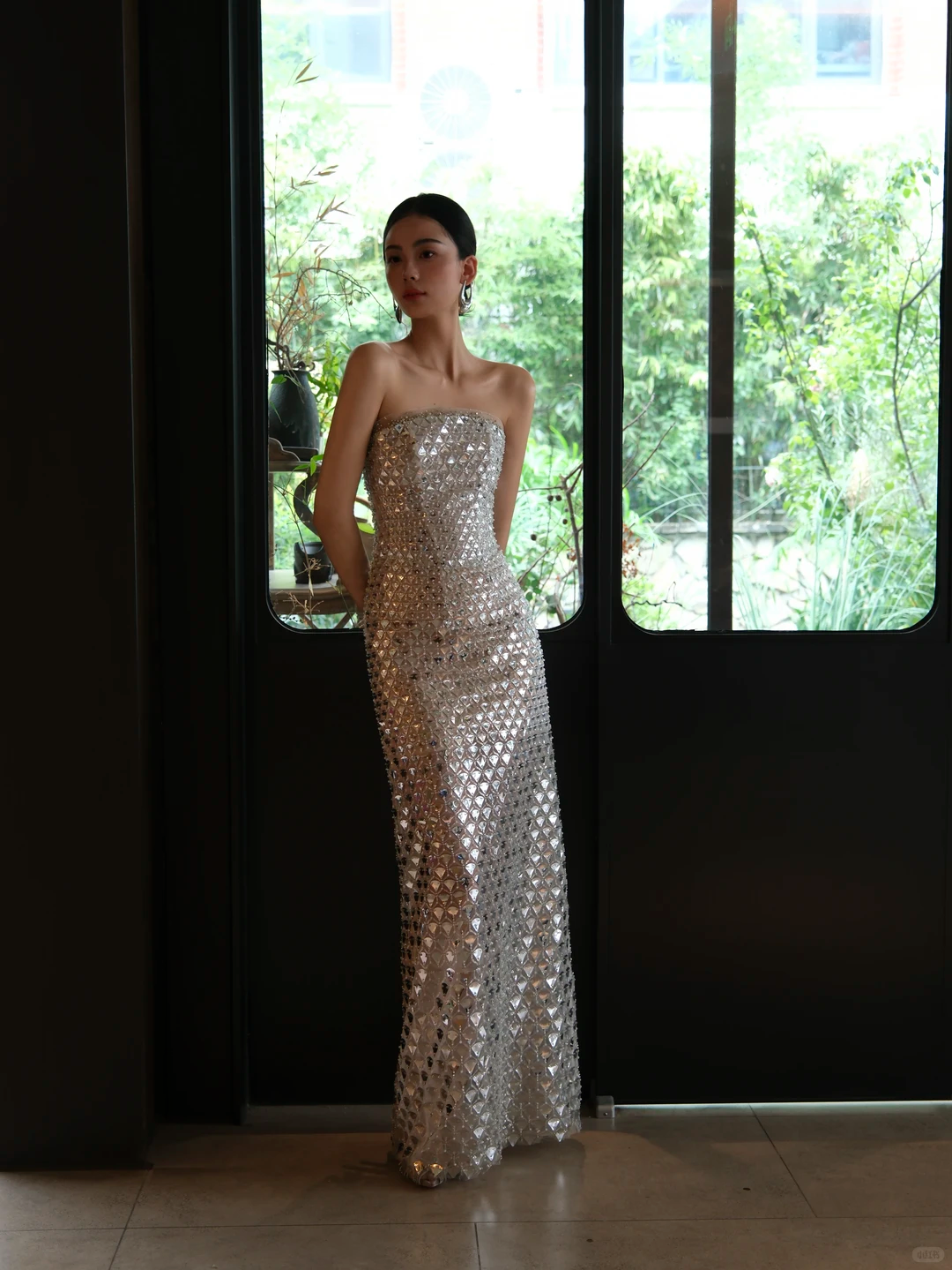 Silver Strapless Rhinestone Beaded Mermaid Evening Gown  NV7195