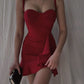 Red lace-up sweetheart neckline bow strap spaghetti strap short mini homecoming dress party dress evening dress nv2331