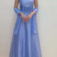 Blue exquisite beaded shiny spaghetti straps elegant fashion long tulle ball gown evening dress party dress prom dress nv3796