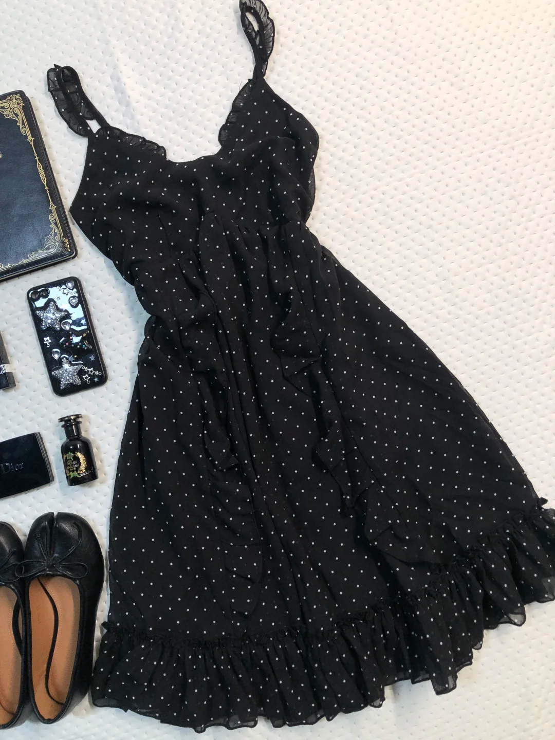 Black White Polka Dot Spaghetti Strap Short Homecoming Dress V Neck Ruffle Chiffon Vintage Cocktail Gown  NV6921