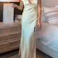 White Fashion Elegant V-neck Long Satin Slim Ball Gown Evening Dress Birthday Party Dress Prom Dress Bridesmaid Dress nv3936