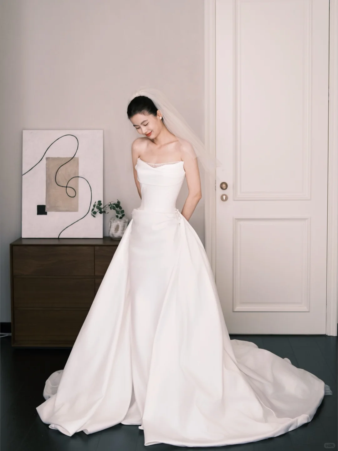Detachable Train Mermaid Wedding Dress Strapless Satin Bridal Gown  NV7256