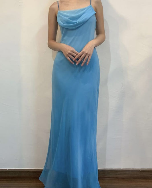Blue elegant fashion spaghetti strap long chiffon ball gown, evening dress, party dress nv3712