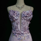 Lilac Spaghetti Straps Corset Short Prom Dress 3D Floral Appliques Fitted Sheath Mini Formal Gown  NV6891