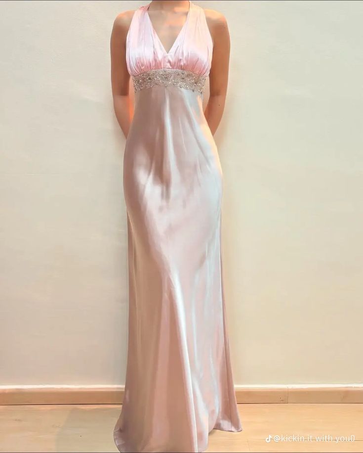 Pink Fashion V-neck Exquisite Beading Long Satin Ball Gown Evening Dress Party Dress Prom Dress nv3749
