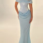 Light Blue Off Shoulder Mermaid Slim Fit Floor Length Long Satin Ball Gown Party Dress Evening Gown nv4107