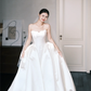 Strapless Ivory Satin Ball Gown Wedding Dress, Sweetheart Neck Lace Appliqued Bridal Dress  NV7389