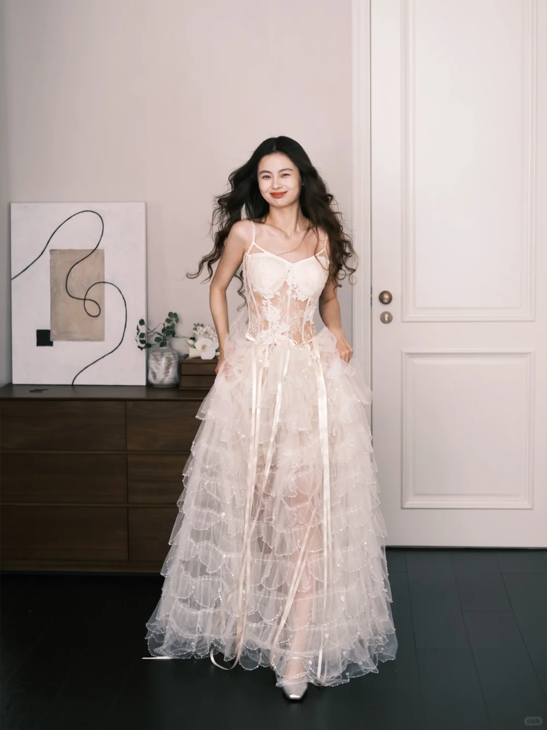 Sweetheart Lace Tiered Tulle Bridal Gown, Sheer Corset Wedding Dress  NV7296