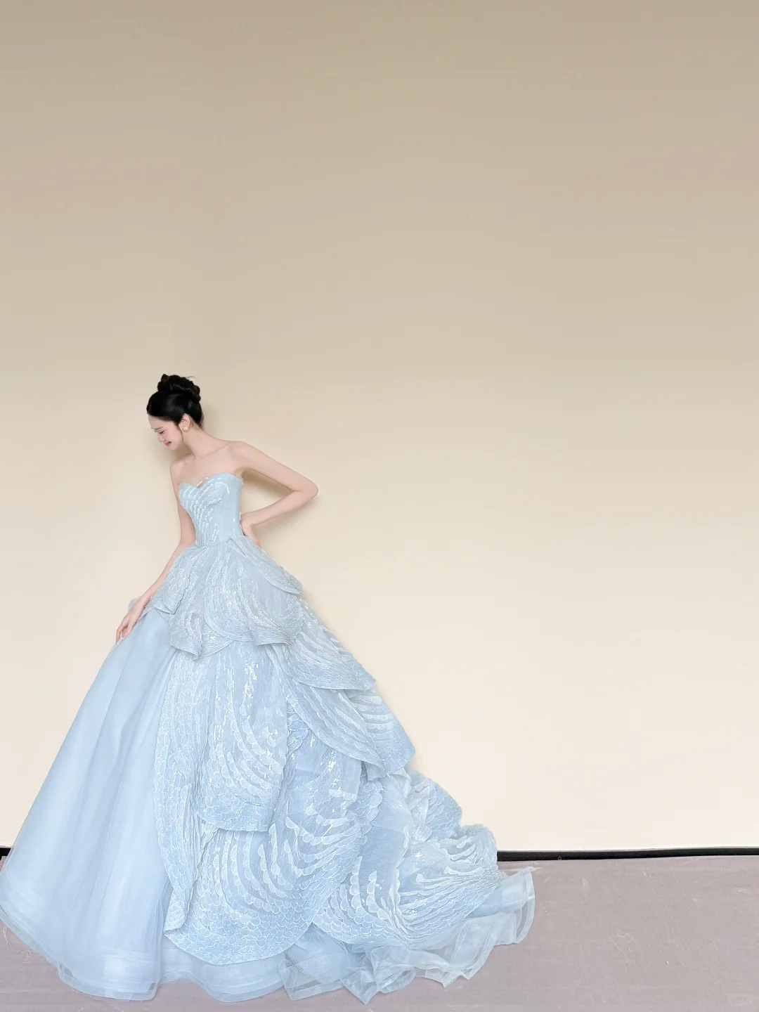 Strapless Sweetheart Ice Blue Scale Sequin Princess Ball Gown Prom Dress  NV7424