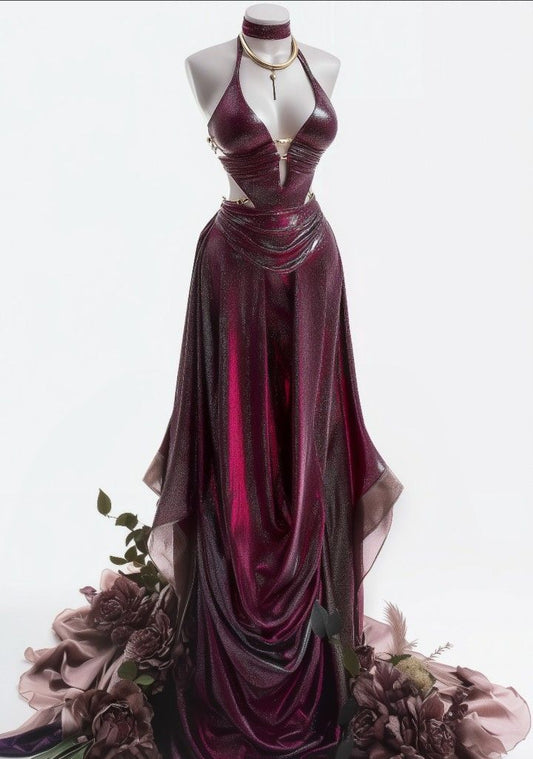 Robe longue violette sexy (sans détails floraux en bas) NV6679