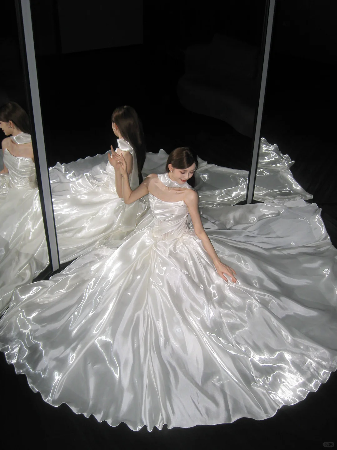 Strapless White Shiny Satin Ball Gown, Princess Wedding Bridal Dress With Neck Ribbon  NV7105