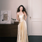 Sweetheart Strapless Champagne Satin Pleated Evening Dress  NV7363
