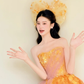 Strapless Orange Pink Ombre 3D Gold Floral Ball Gown Prom Dress  NV7414