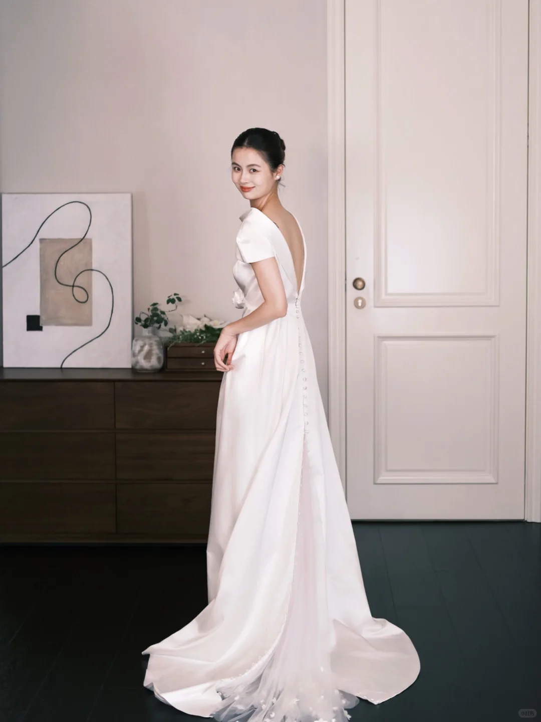 Minimalist High Neck Satin A-Line Wedding Dress  NV7315