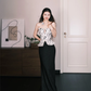 Two Piece Strapless Floral Mermaid Prom Dress, Sparkly Black Skirt Evening Gown  NV7333