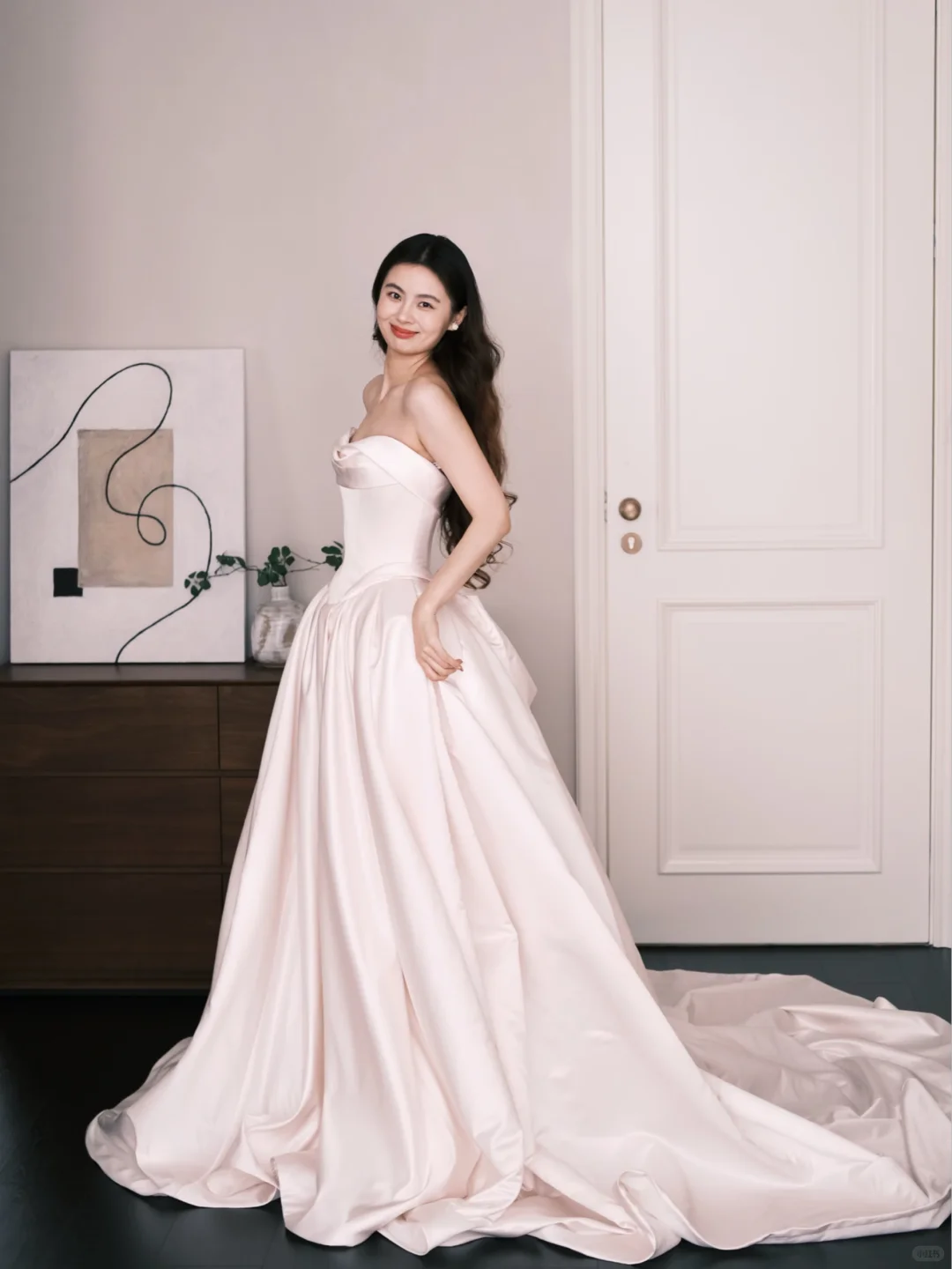 Light Blush Pink Strapless Satin Ball Gown Wedding Dress Bridal Gown  NV7223