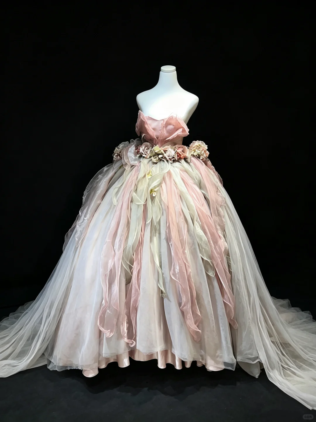 Dusty Pink Strapless Princess Ball Gown 3D Petal Hand Flowers Flowy Organza Tulle Long Evening Gown  NV7015