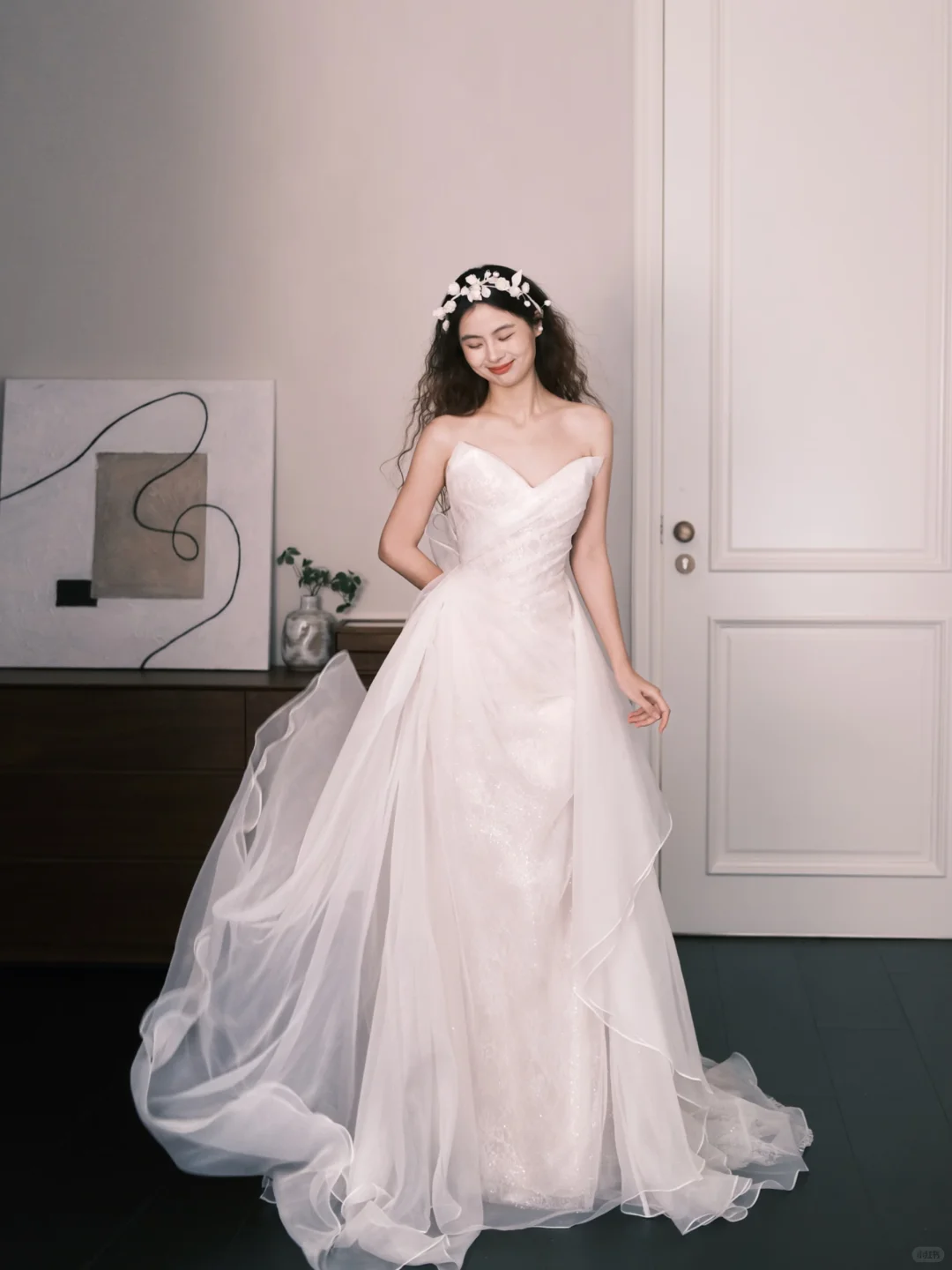Sweetheart Strapless Sparkly Tulle Mermaid Bridal Gown with Ruffle Overlay  NV7359