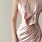 Halter Deep V Mermaid Prom Dress Rose Pink Liquid Satin Gown  NV7123