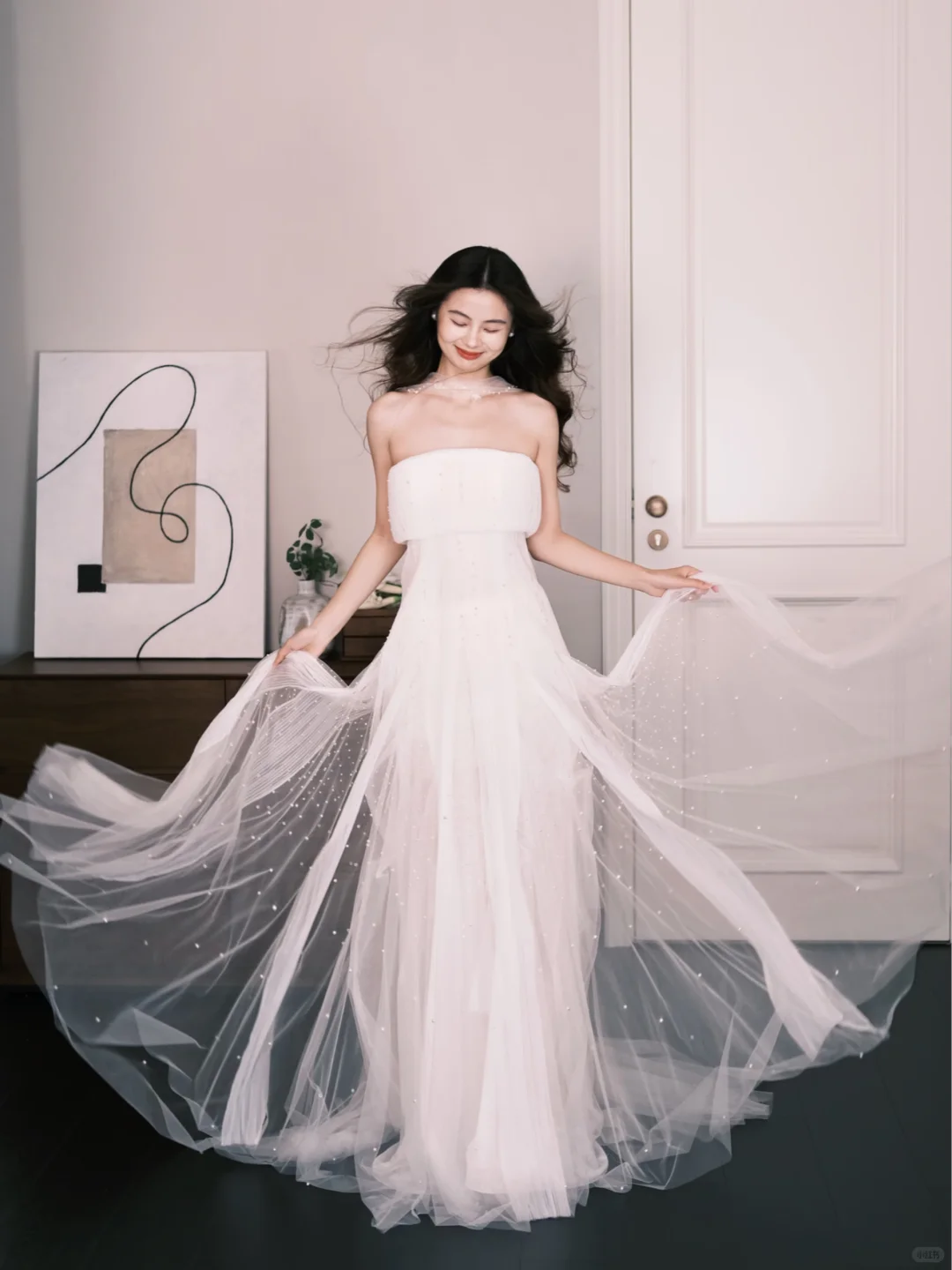 Strapless Pearl Tulle Bridal Gown with Choker  NV7300