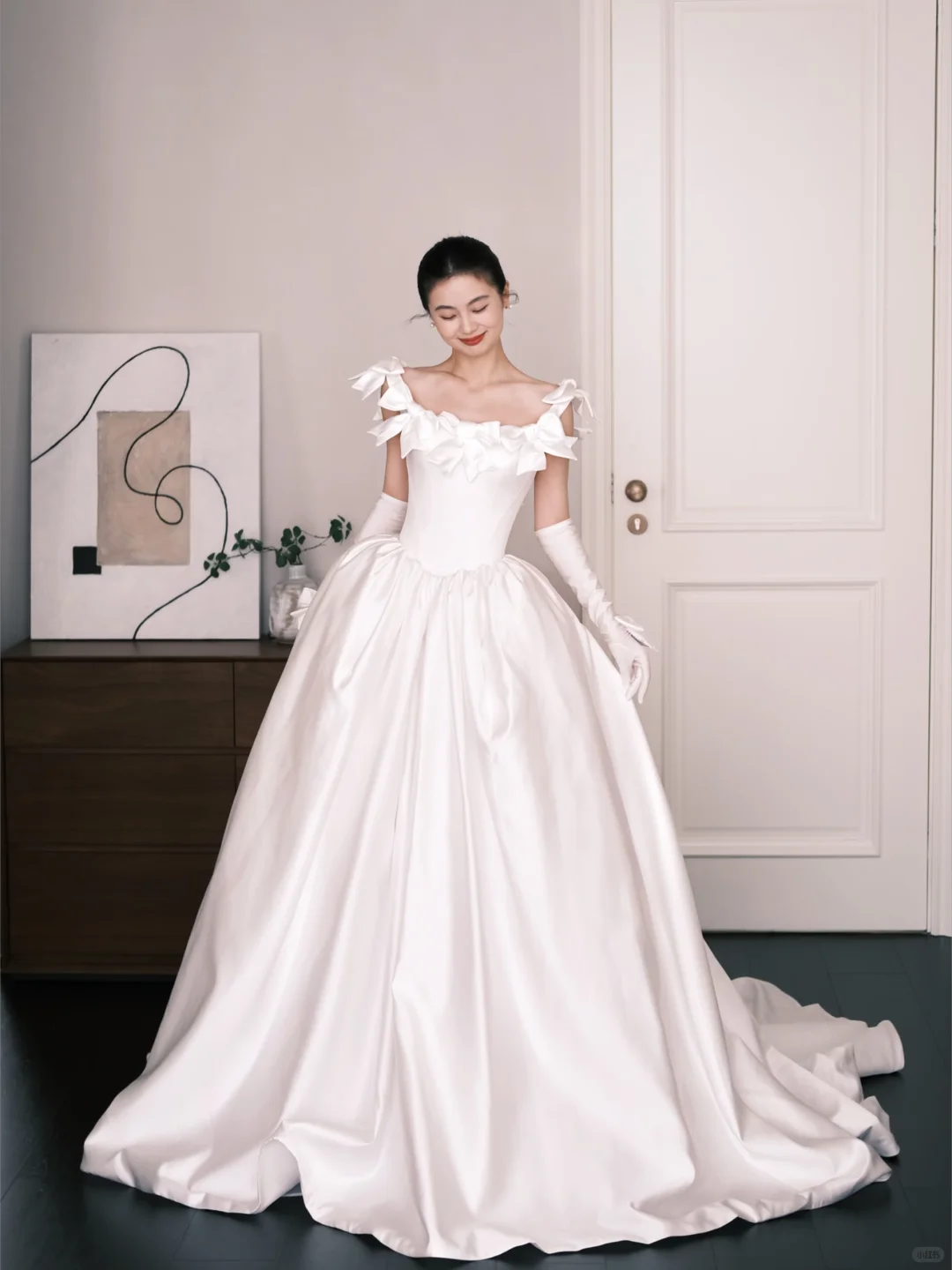 White Off The Shoulder Princess Satin Wedding Dress  NV7232