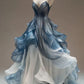 Blue Vintage Fashion A-line V-neck Tulle Long Ball Gown Evening Dress nv3760