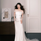 Off Shoulder Satin Mermaid Wedding Dress, Ivory Tulle Bridal Gown  NV7282