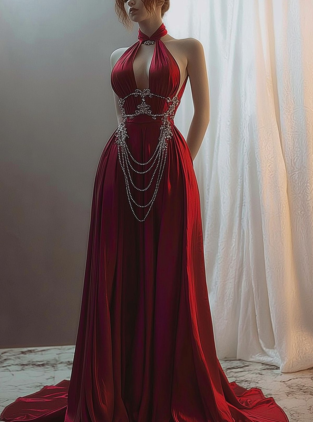 Robe longue rouge sexy NV6680
