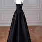 A-Line Sweetheart Neck Satin Black Long Prom Dress, Black Long Formal Dress nv1469