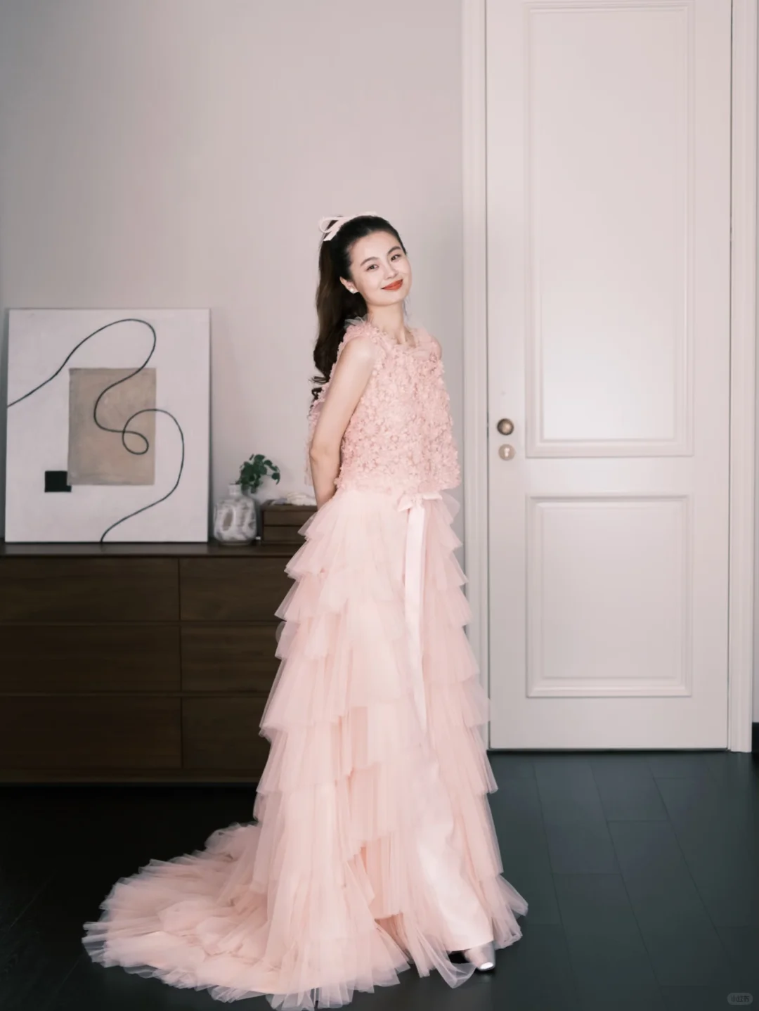 Blush Pink 3D Floral Tiered Tulle Prom Dress, Two Piece Evening Gown  NV7287