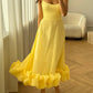 NiceVestidos--Light Yellow Spaghetti Strap Ruffled Hem French Elegant Midi Party dresses Evening Dress  NV5902