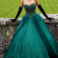 Robe de bal NiceVestidos - Vert émeraude, en tulle, sans bretelles, ornée de perles, avec traîne au sol NV6168
