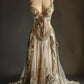Golden Gorgeous Retro Fashion Elegant Floral Appliqué Exquisite Lace A-Line Long Tulle Floor-length Tail Evening Gown Prom Dress Wedding Dress nv3836