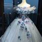 Light Gray Blue Off Shoulder Princess Ball Gown Corset 3D Gradient Floral Tiered Organza Ruffle Long Evening Gown  NV7003