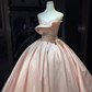 Light Pink Strapless Princess Evening Gown Lace Beading 3D Fold Bodice Glossy Satin Ball Skirt Long Prom Dress  NV7019
