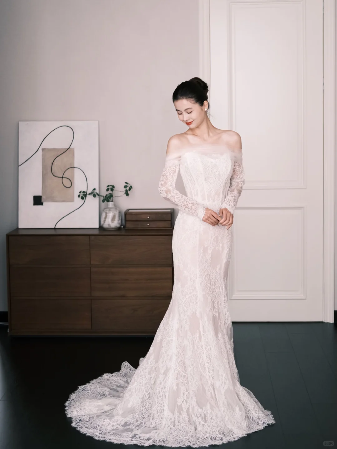 Vintage Lace Mermaid Wedding Dress Off The Shoulder Long Sleeve Bridal Gown  NV7246