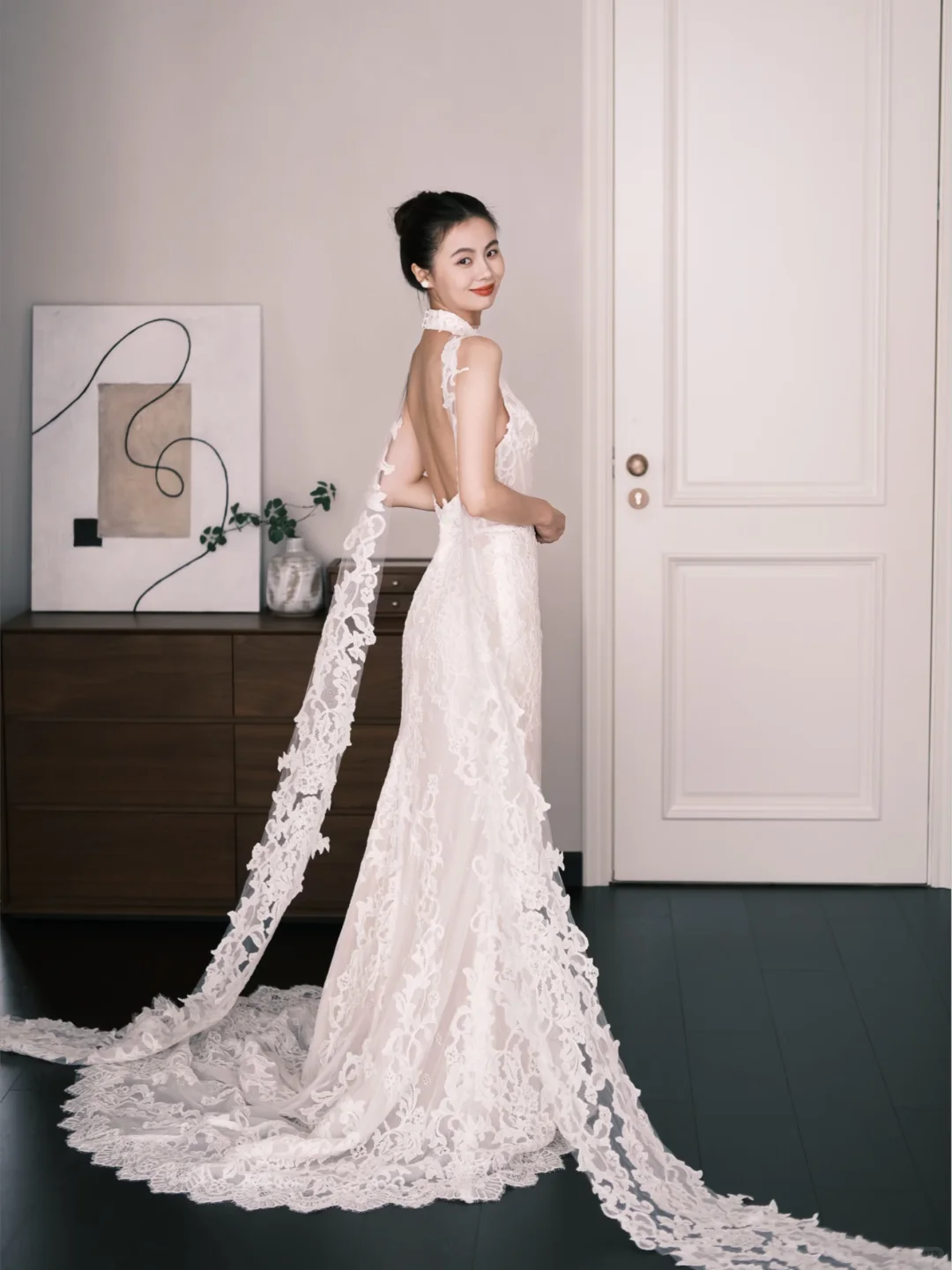 White Halter High Neck Lace Mermaid Wedding Dress  NV7229