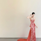 New Chinese Halter Velvet Mermaid Evening Gown High Slit Chiffon Train  NV7169