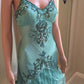 Turquoise Vintage Exquisite Beaded Lace Spaghetti Strap Long Prom Gown Evening Dress Party Dress nv3540