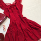 Burgundy Short Homecoming Dress Square Neck Ruffle Strap Lace Bow Tiered Vintage Cocktail Gown  NV6925
