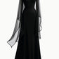 NiceVestidos - Robe longue en mousseline noire à manches longues et décolleté cœur NV6013