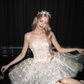 Strapless White Short Prom Dress, Beaded Tulle Princess Evening Gown  NV7111