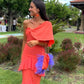 Elegantes, korallen-orangefarbenes, einschultriges, gerüschtes, langes Ballkleid, Abendkleid für Hochzeitsgäste mit gerüschtem Saum, NV2648