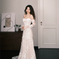 Strapless Mermaid Lace Wedding Dress with Detachable Sheer Long Sleeves  NV7383