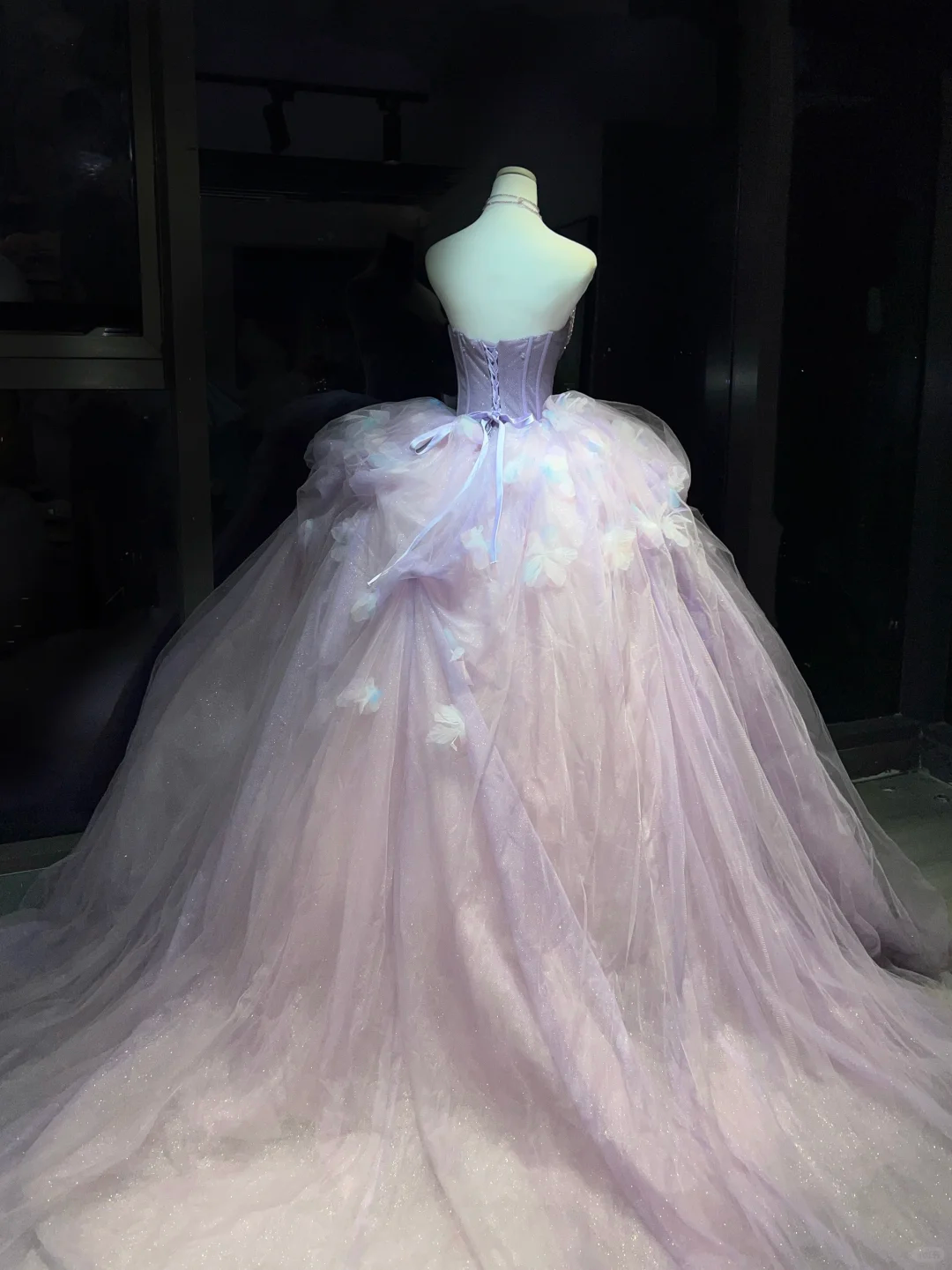 Strapless Lavender Prom Dress Sweetheart Neck Rhinestone Corset 3D Butterfly Tulle Ball Gown  NV7050
