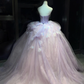 Lavender 3D Floral Tulle Long Evening Gown Strapless Puffy Ball Gown Prom Dress  NV7063