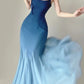 Blue fashion gradient sweet spaghetti strap long satin chiffon tulle ball gown evening gown party dress prom dress nv3896