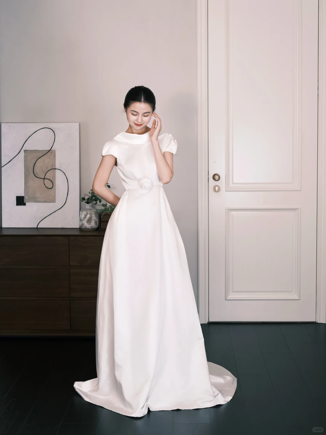 Minimalist High Neck Satin A-Line Wedding Dress  NV7315