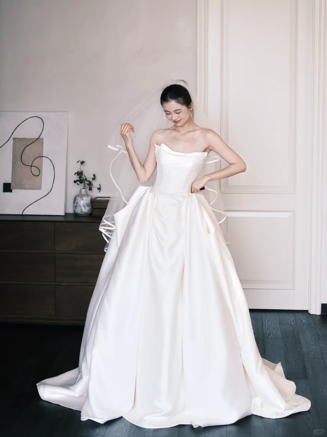 Strapless Cowl Satin Ballgown Wedding Dress with Pockets  NV7387