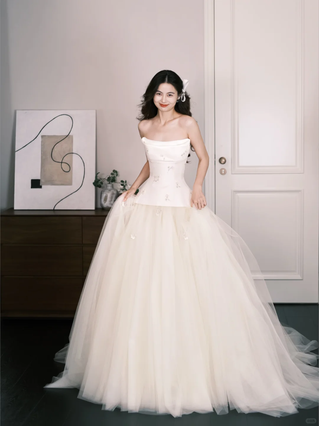 Strapless Satin Tulle Wedding Dress, Ivory Princess Bridal Ballgown  NV7291
